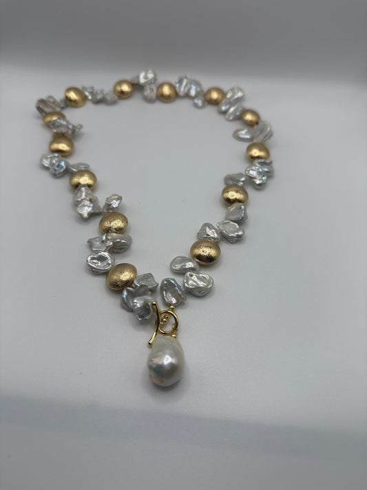 Baroque petal pearls with 14k plated over copper beads