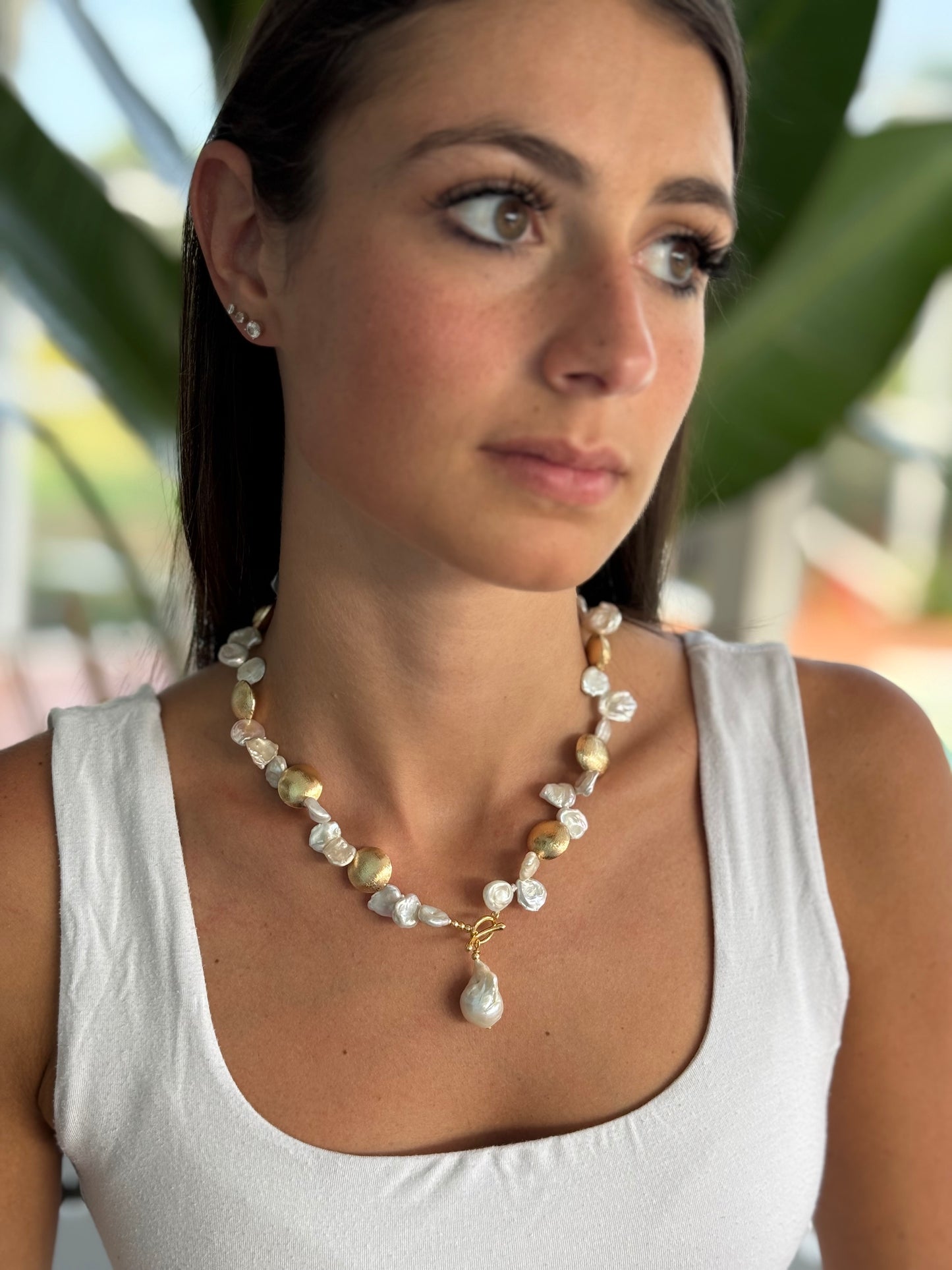 Baroque petal pearls with 14k plated over copper beads